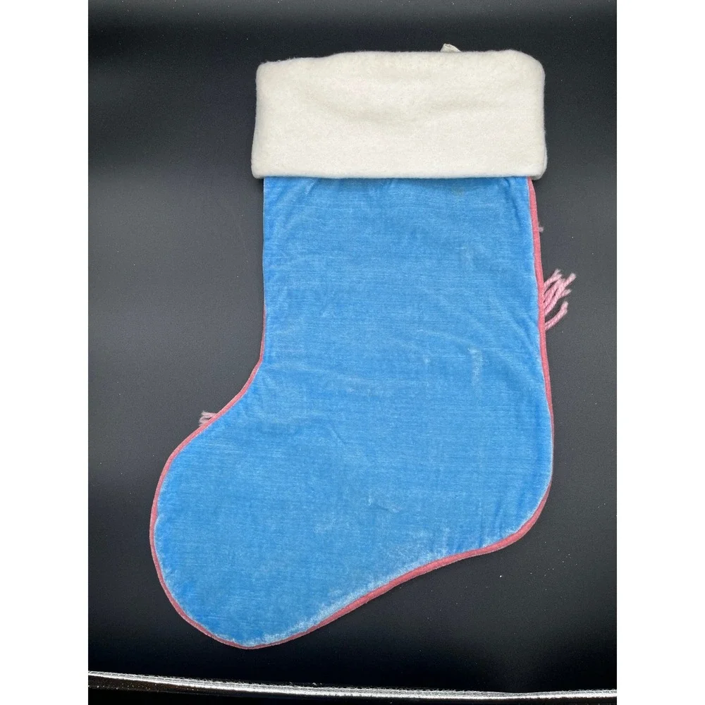Babys‎ First Christmas Snowman Stocking Plush Velvet Pink Blue White 17